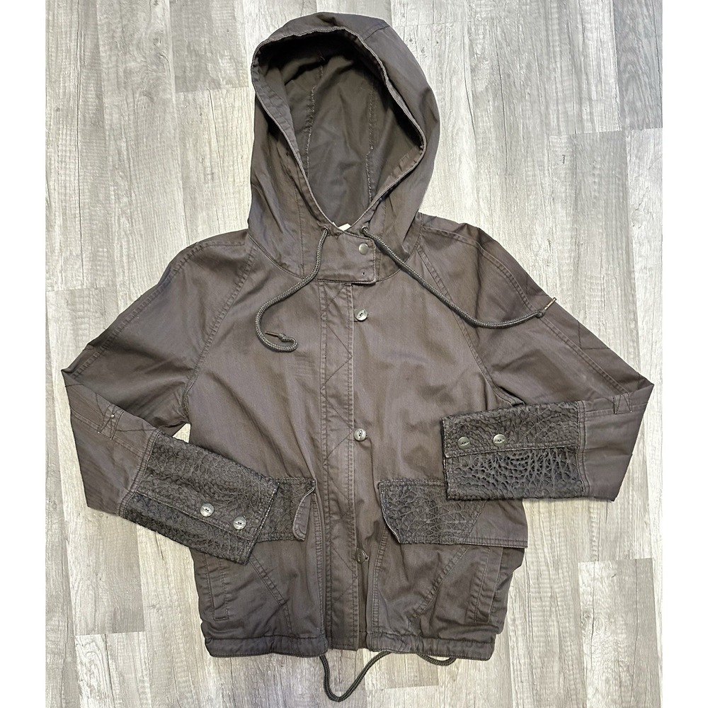 Hei‎ Hei Jacket Womens Size Medium Anorak Brown Cotton Hooded Long Sleeve* Flaw*